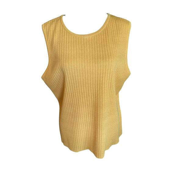 EUC St. John Collection Yellow Ribbed Knit Sleeveless Top Size L LuxuryFashion - Picture 1 of 8